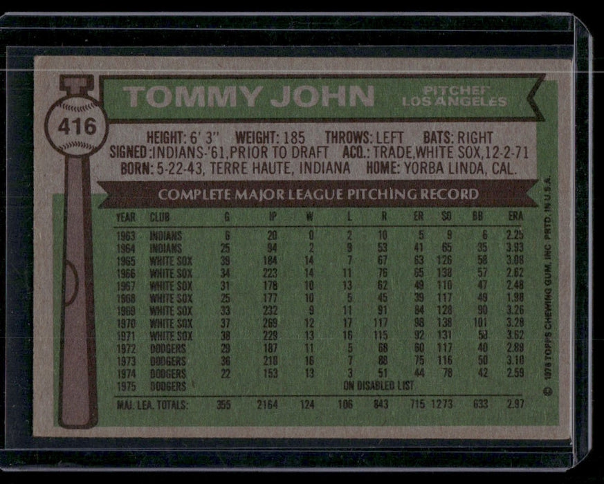 1976 Topps #416 Tommy John