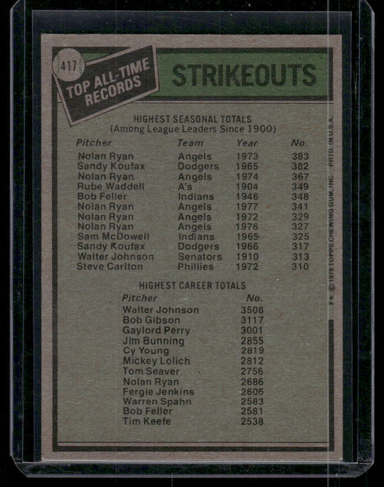 1979 Topps #417 All-Time Record Holders: Strikeouts (Ryan / Johnson)