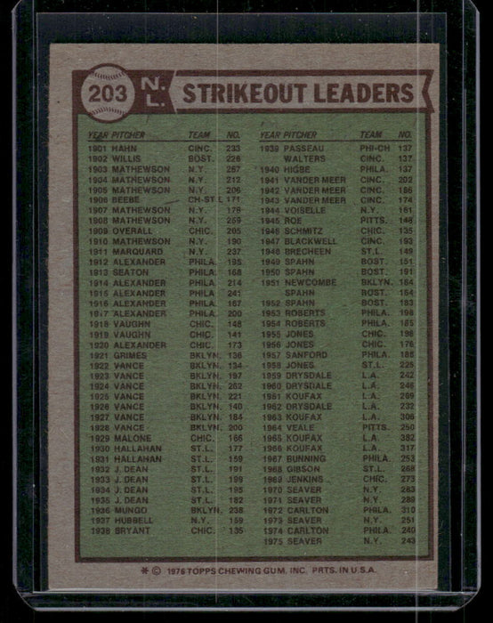 1976 Topps #203 1975 NL Strikeout Leaders (Seaver/Montefusco/Messersmith)