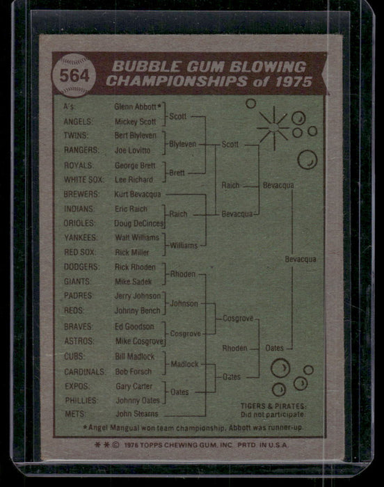 1976 Topps #564 Bubble Gum Blowing Champ (Kurt Bevacqua)