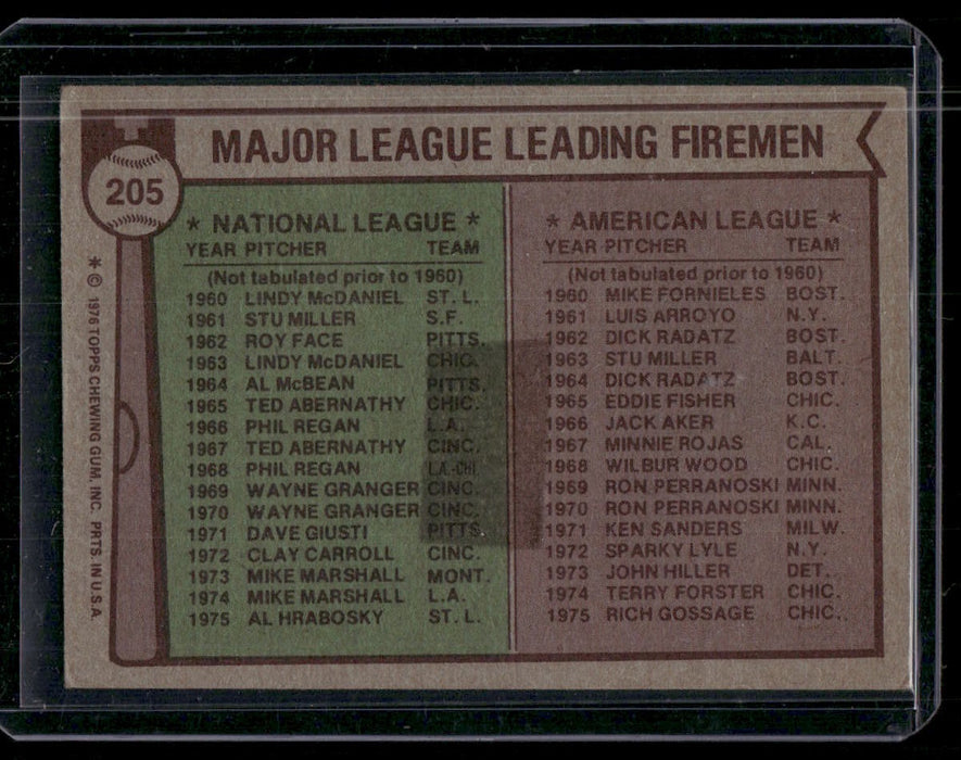 1976 Topps #205 1975 Major League Leading Fireman (Al Hrabosky / Rich Gossage)