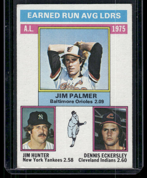 1976 Topps #202 1975 AL ERA Leaders (Jim Palmer / Jim Hunter / Dennis Eckersley)