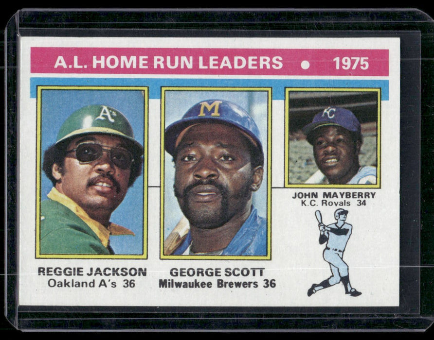 1976 Topps #194 1975 AL Home Run Leaders (Jackson/Scott/Mayberry)