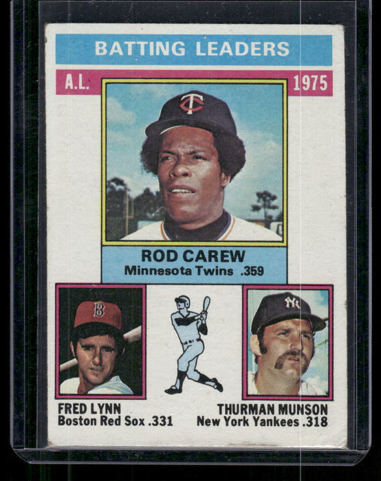 1976 Topps #192 1975 AL Batting Leaders (Rod Carew / Fred Lynn / Thurman Munson)