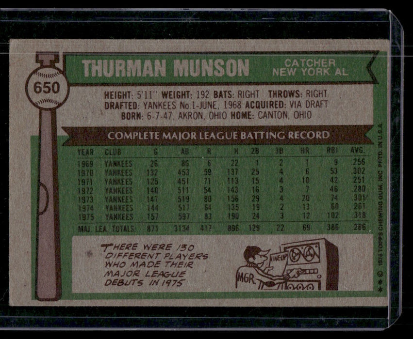 1976 Topps #650 Thurman Munson