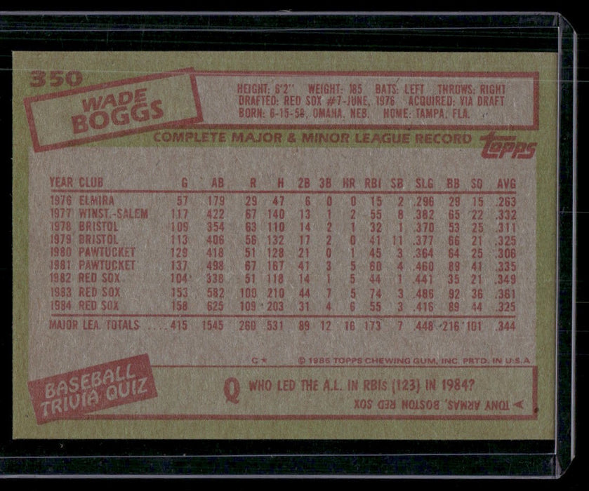 1985 Topps #350 Wade Boggs