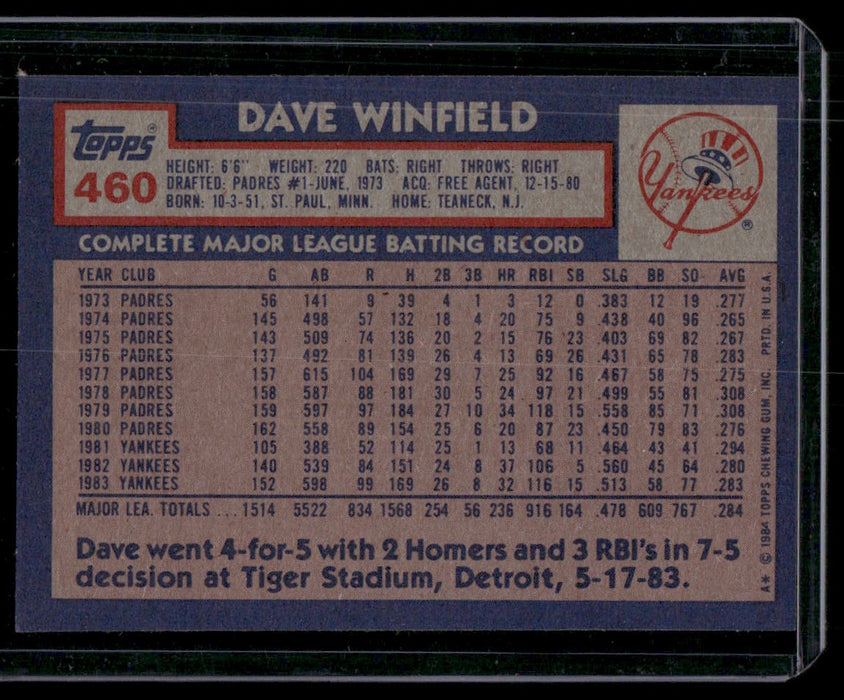 1984 Topps #460 Dave Winfield