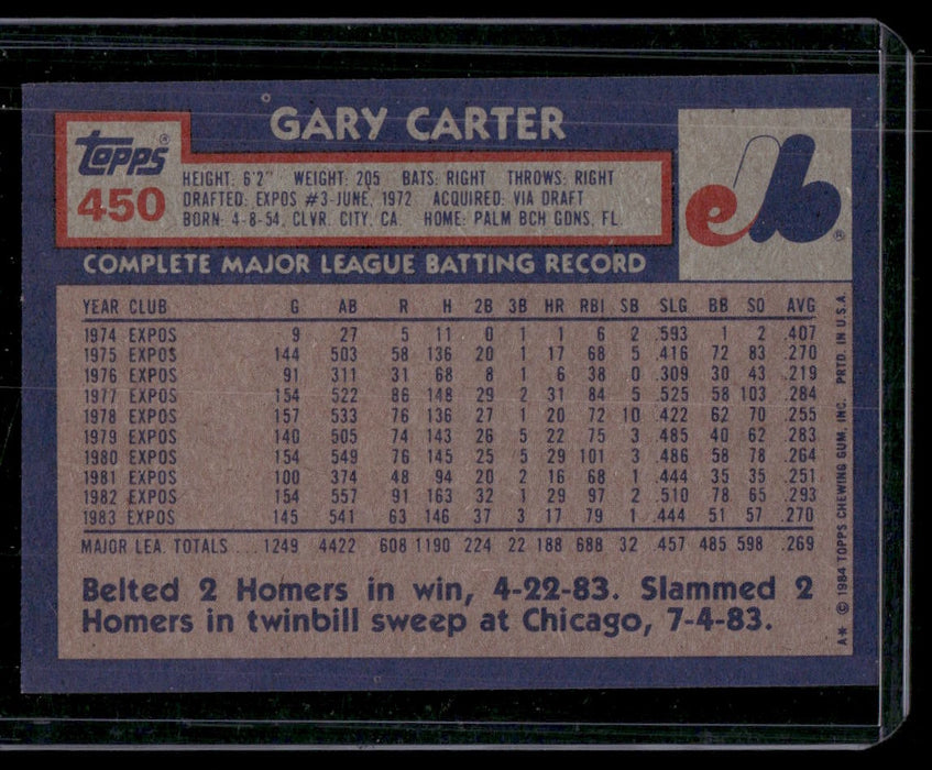 1984 Topps #450 Gary Carter