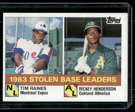 1984 Topps #134 1983 Stolen Base Leaders (Tim Raines / Rickey Henderson)