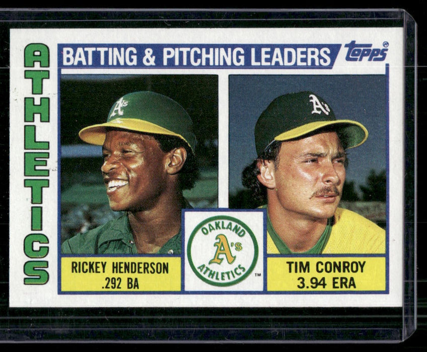 1984 Topps #156 Athletics Leaders / Checklist (Rickey Henderson / Tim Conroy)