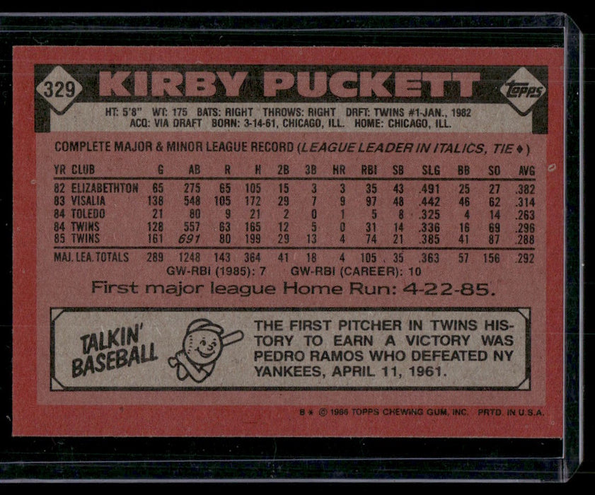 1986 Topps #329 Kirby Puckett