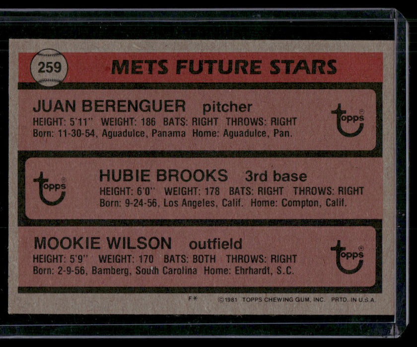 1981 Topps #259 Mets Future Stars (Berenguer / Brooks / Wilson)