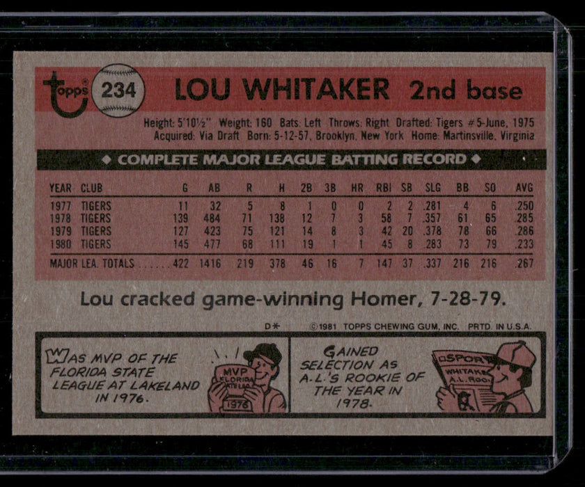 1981 Topps #234 Lou Whitaker