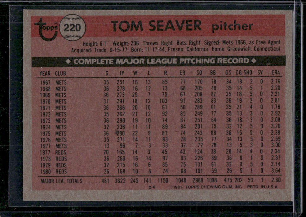 1981 Topps #220 Tom Seaver