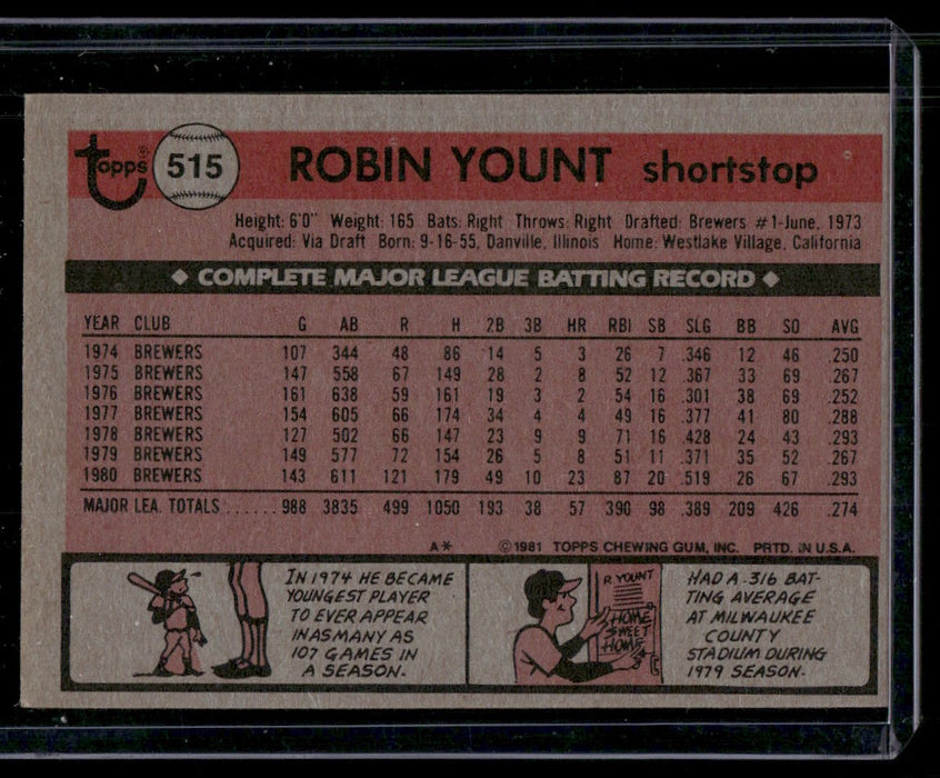 1981 Topps #515 Robin Yount