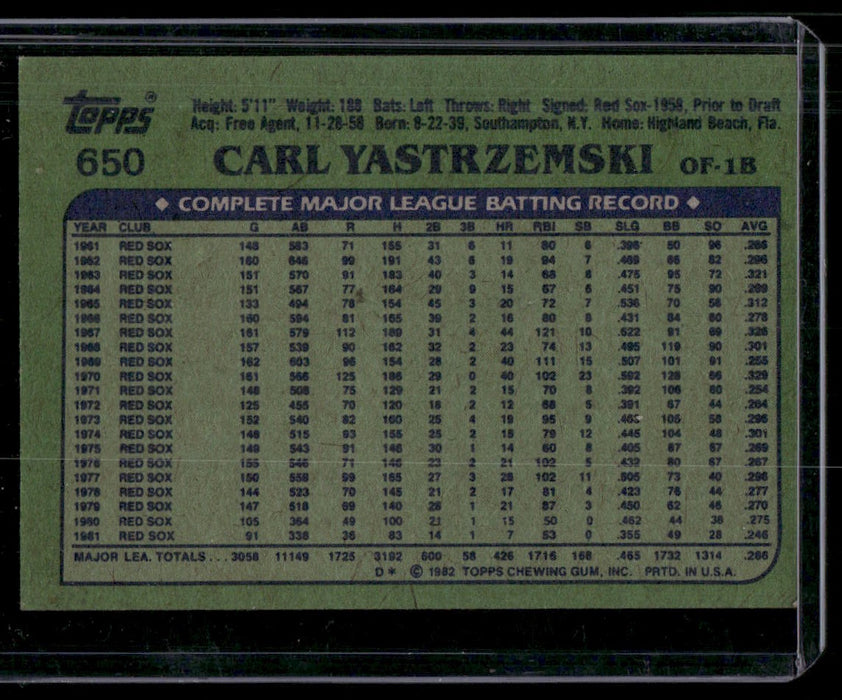 1982 Topps #650 Carl Yastrzemski