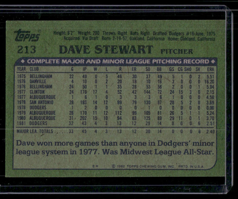 1982 Topps #213 Dave Stewart