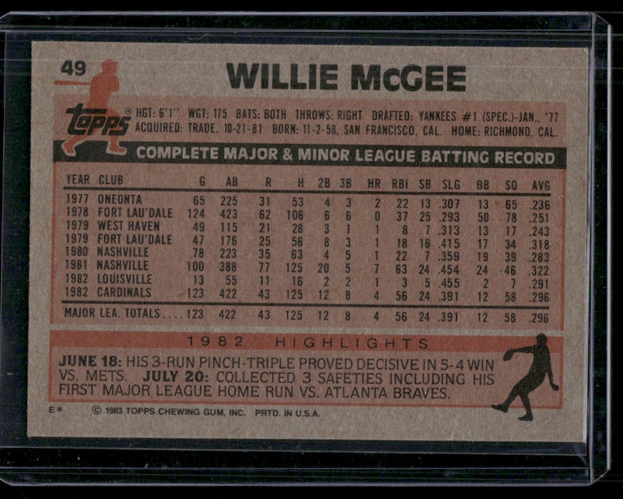 1983 Topps #49 Willie McGee