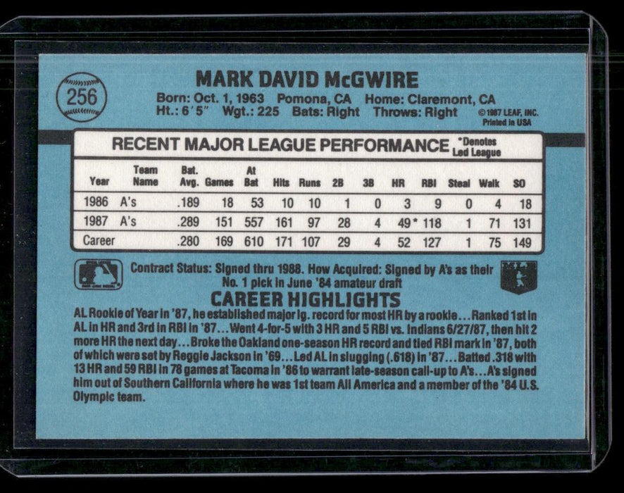 1988 Donruss #256c Mark McGwire