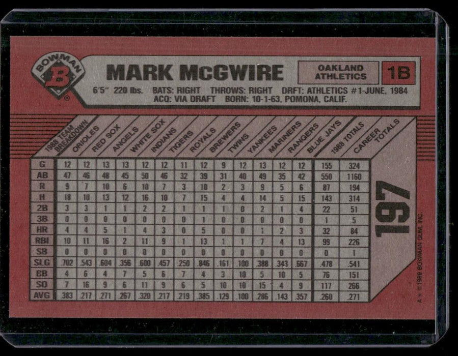 1989 Bowman #197 Mark McGwire