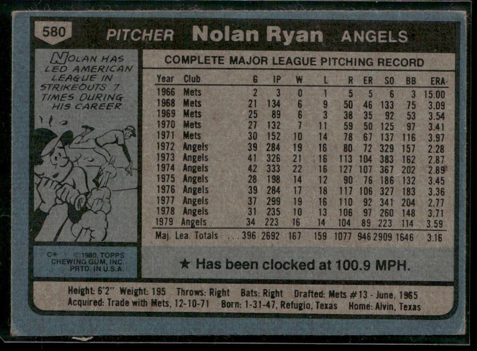 1980 Topps #580 Nolan Ryan