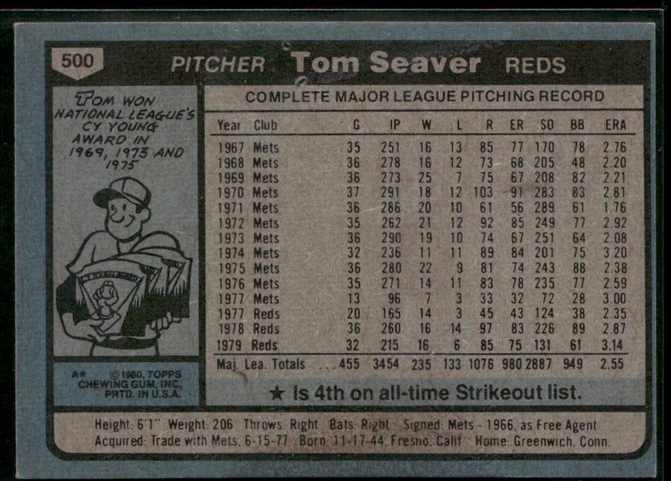 1980 Topps #500 Tom Seaver