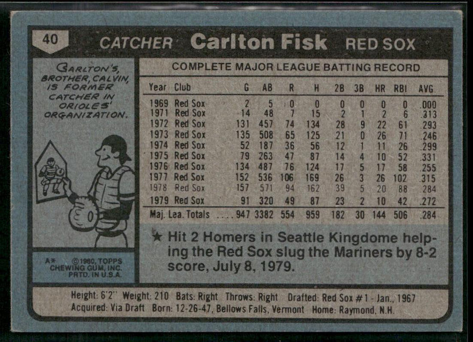 1980 Topps #40 Carlton Fisk