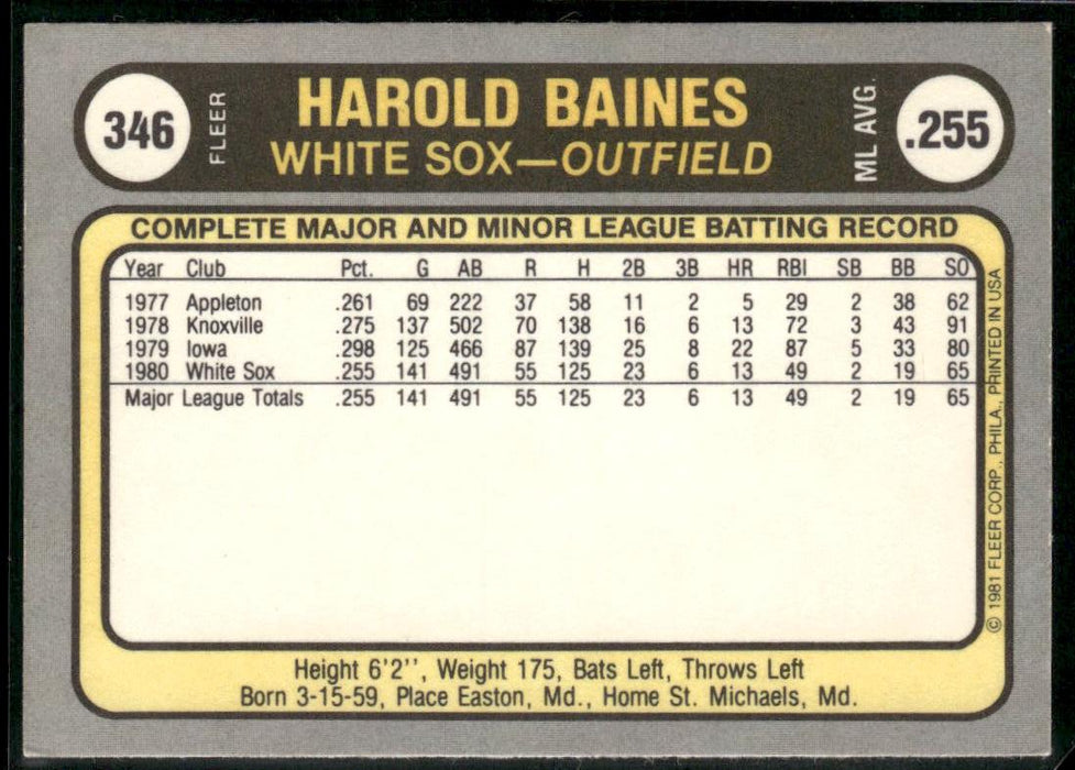 1981 Fleer #346 Harold Baines