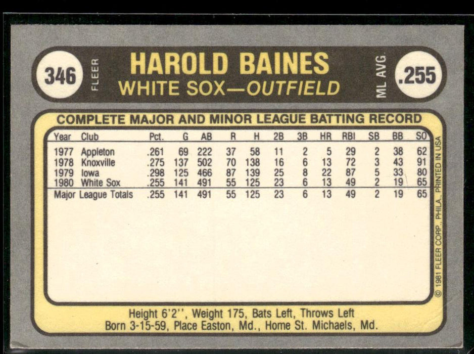 1981 Fleer #346 Harold Baines