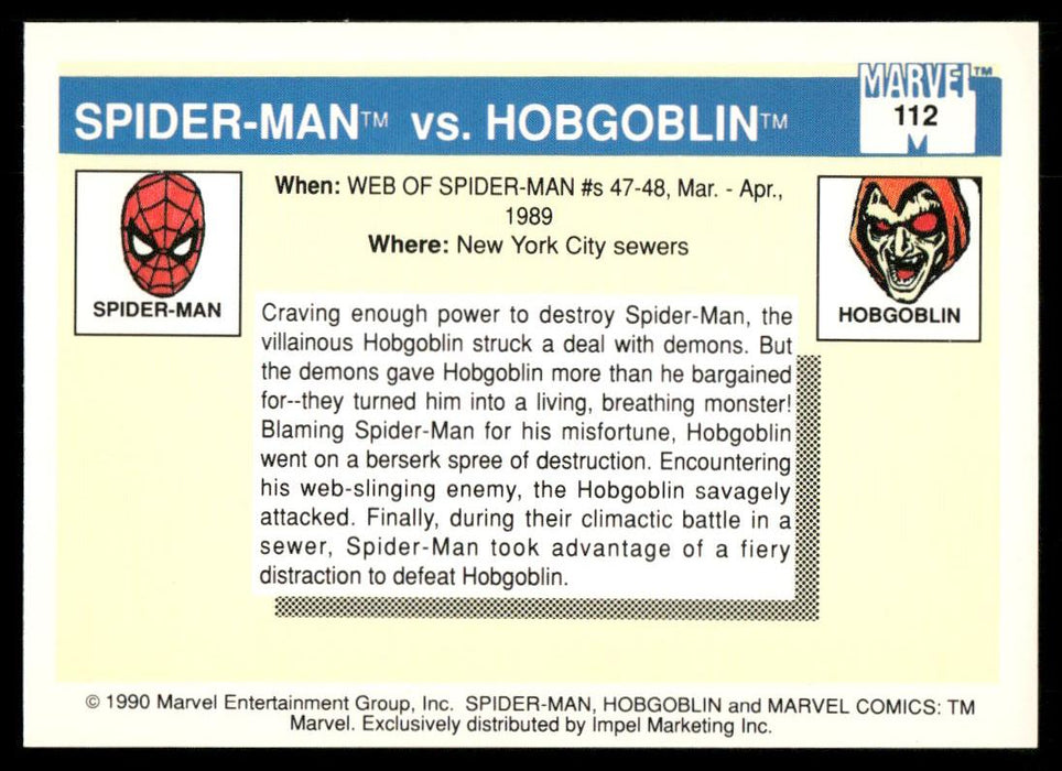 1990 Impel Marvel Universe #112 Spider-Man vs. Hobgoblin