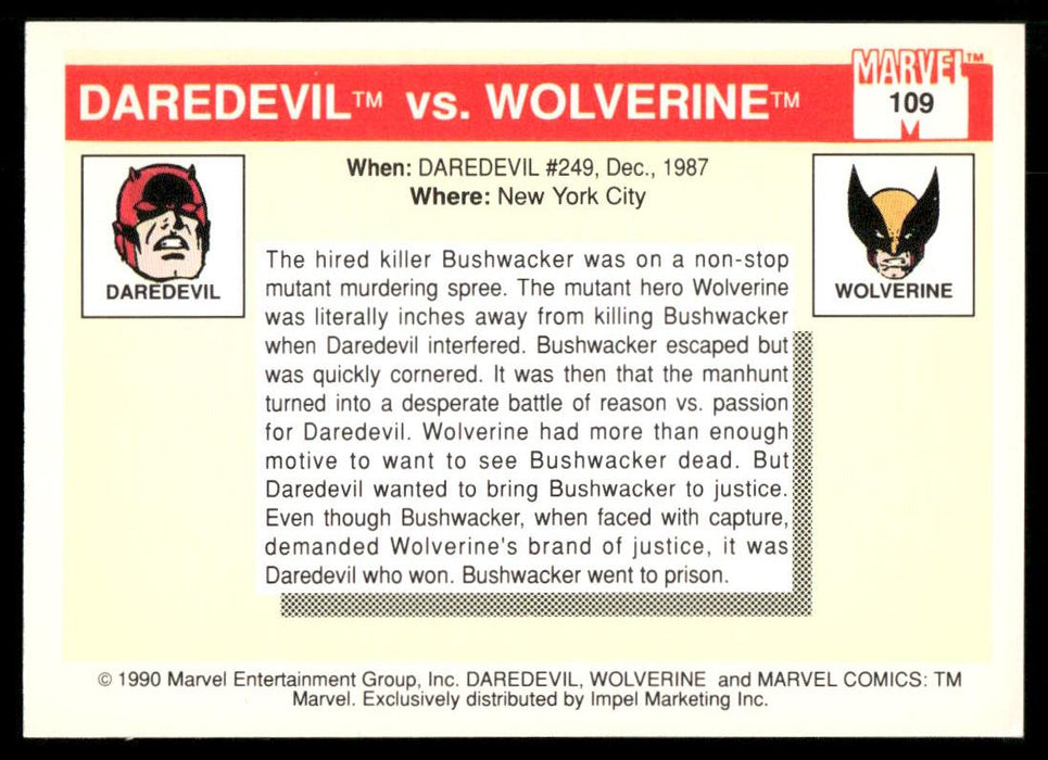 1990 Impel Marvel Universe #109 Daredevil vs. Wolverine