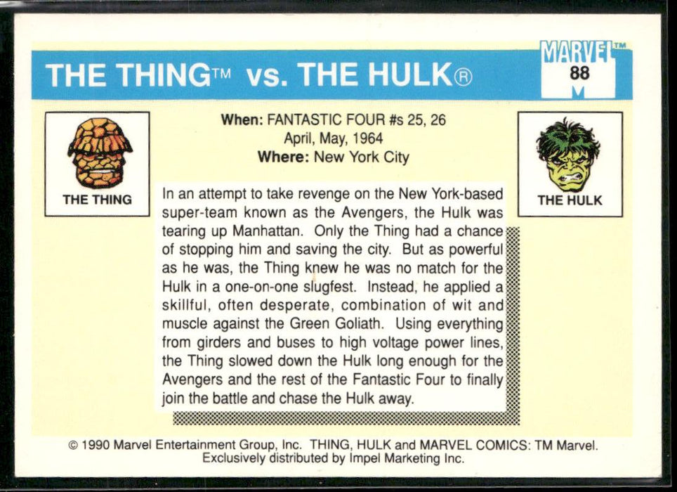 1990 Impel Marvel Universe #88 Thing vs. Hulk