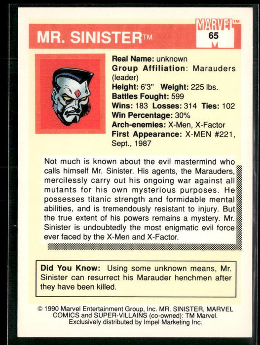 1990 Impel Marvel Universe #65 Mr. Sinister