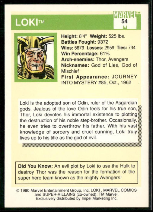 1990 Impel Marvel Universe #54 Loki