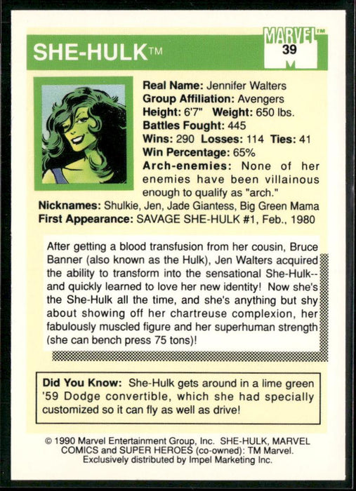 1990 Impel Marvel Universe #39 She-Hulk