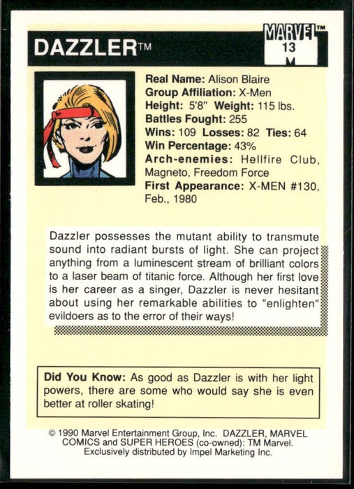 1990 Impel Marvel Universe #13 Dazzler