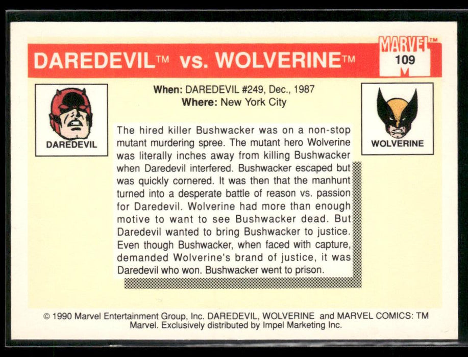 1990 Impel Marvel Universe #109 Daredevil vs. Wolverine