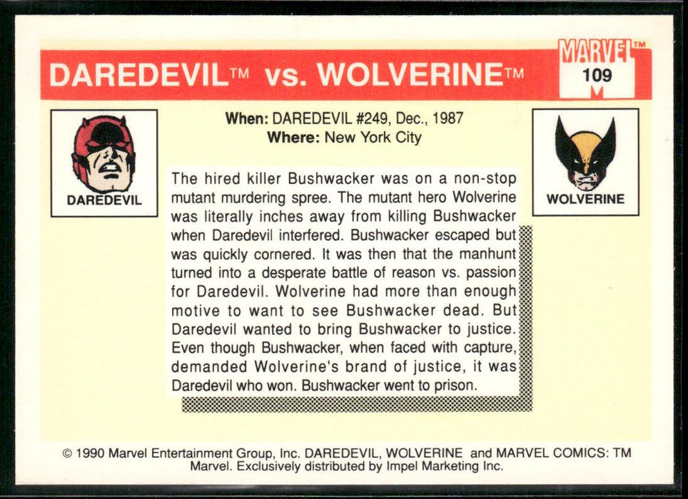 1990 Impel Marvel Universe #109 Daredevil vs. Wolverine