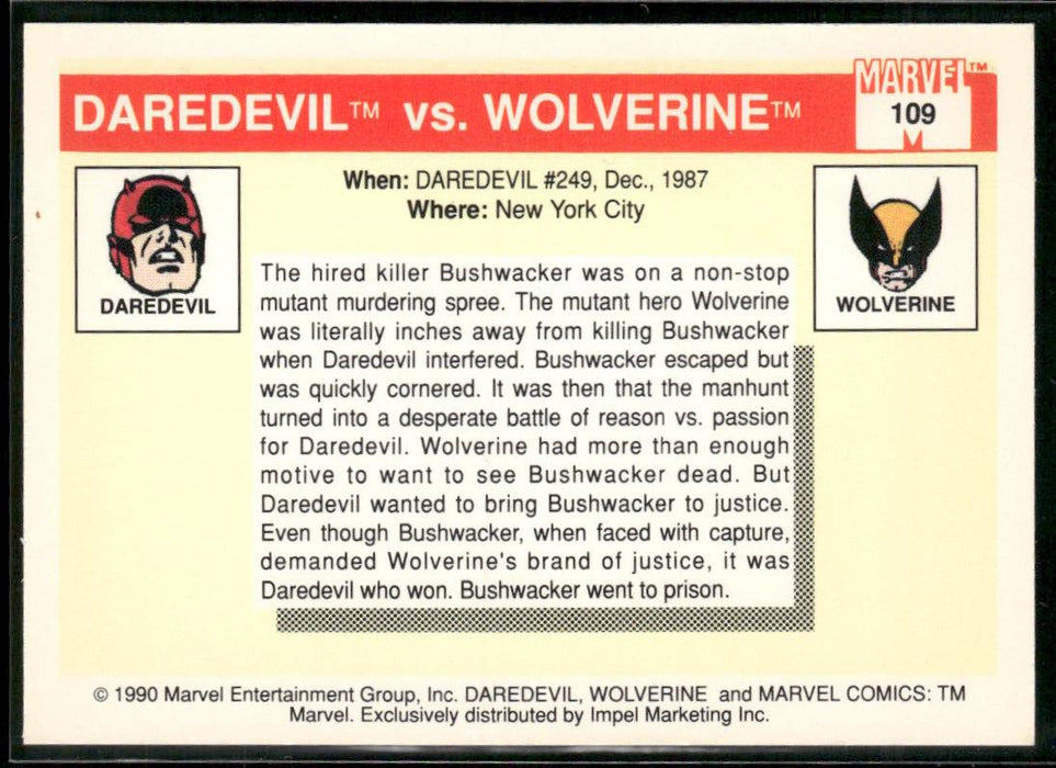 1990 Impel Marvel Universe #109 Daredevil vs. Wolverine