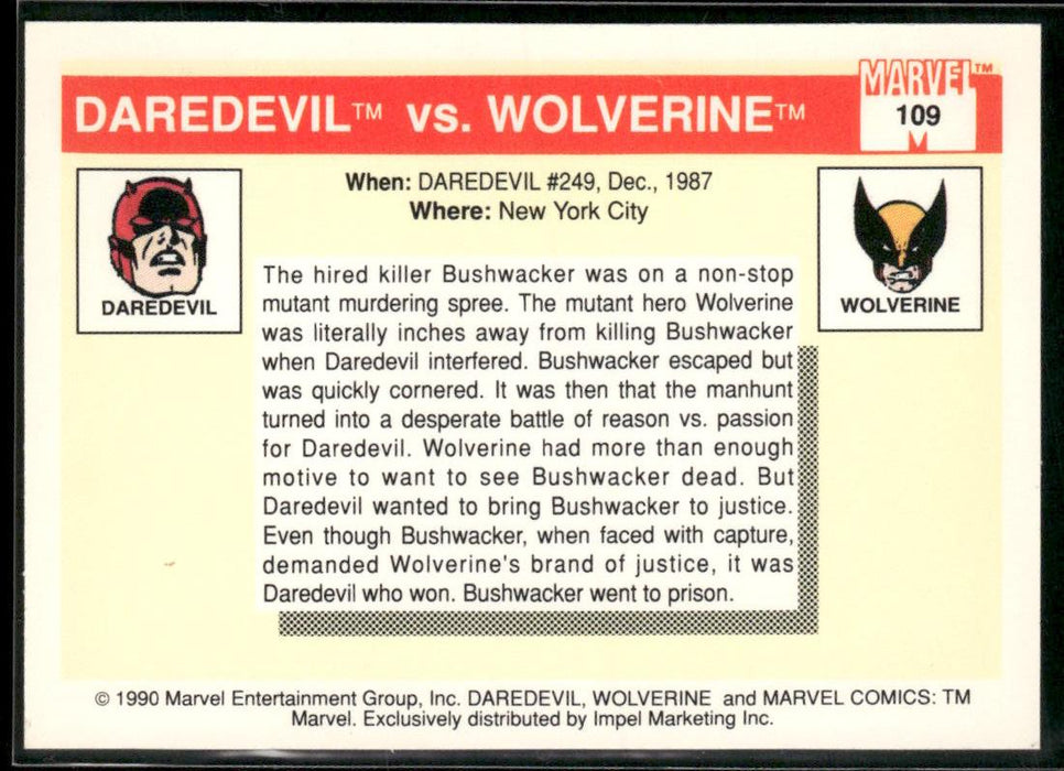 1990 Impel Marvel Universe #109 Daredevil vs. Wolverine