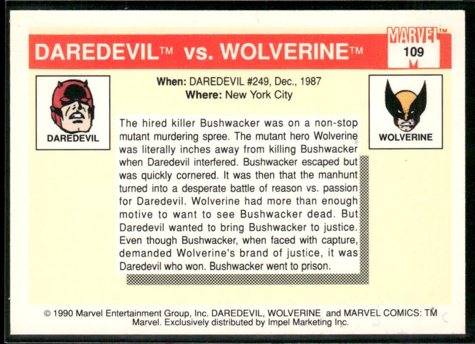 1990 Impel Marvel Universe #109 Daredevil vs. Wolverine