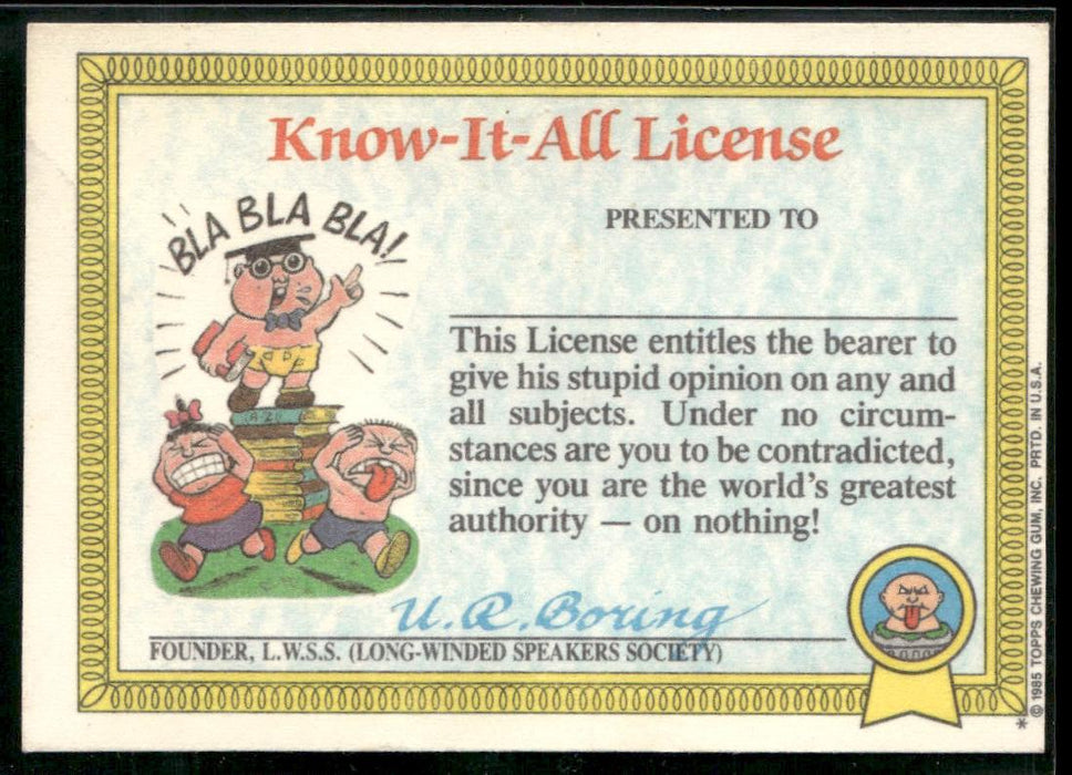 1985 Topps Garbage Pail Kids Series 1 #6a Art Apart