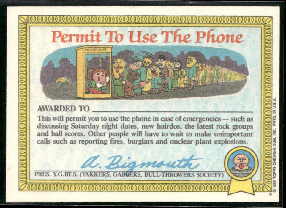 1985 Topps Garbage Pail Kids Series 1 #11a Itchy Richie