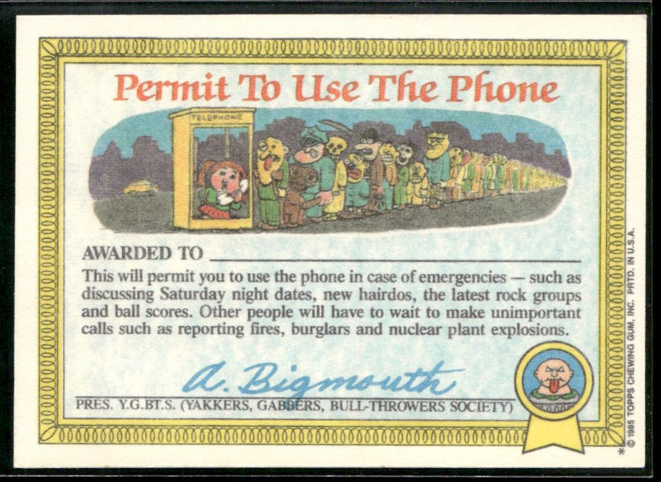 1985 Topps Garbage Pail Kids Series 1 #11b Bugged Bert