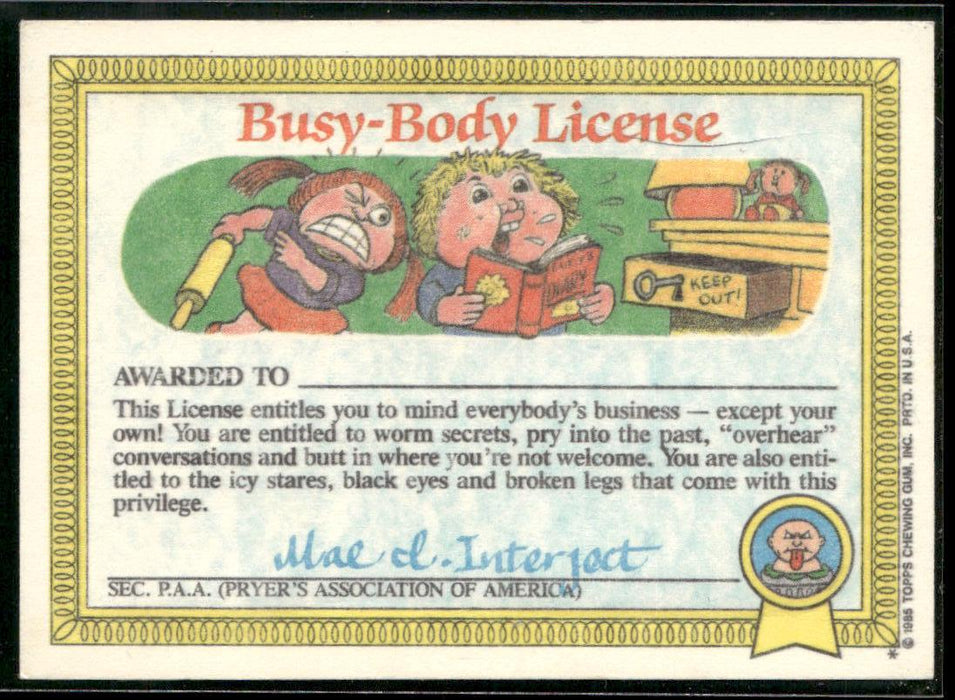 1985 Topps Garbage Pail Kids Series 1 #36b Tommy Tomb