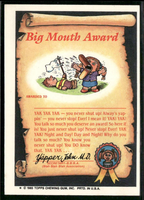 1985 Topps Garbage Pail Kids Series 2 #81a Split Kit