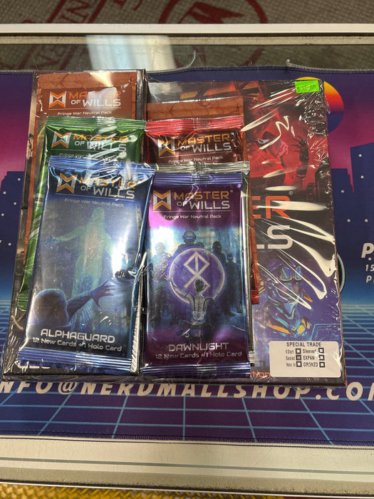 Master of Wills (Sealed) + 9 Expansions: Edgehunter x2, Razor Corp, Dawn Light, Cloud Echo, Alphaguard, Shadow Cell, Edgehunter Deck, Cloud Echo Deck