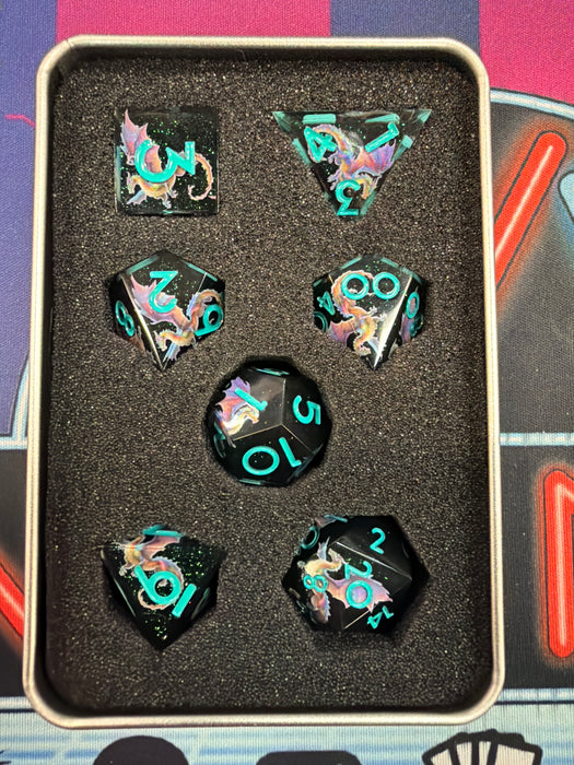 Dragon Art Resin Sharp Edged Dark Blk/Grey with Teal