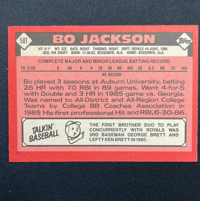 1986 Topps Traded #50T Bo Jackson XRC