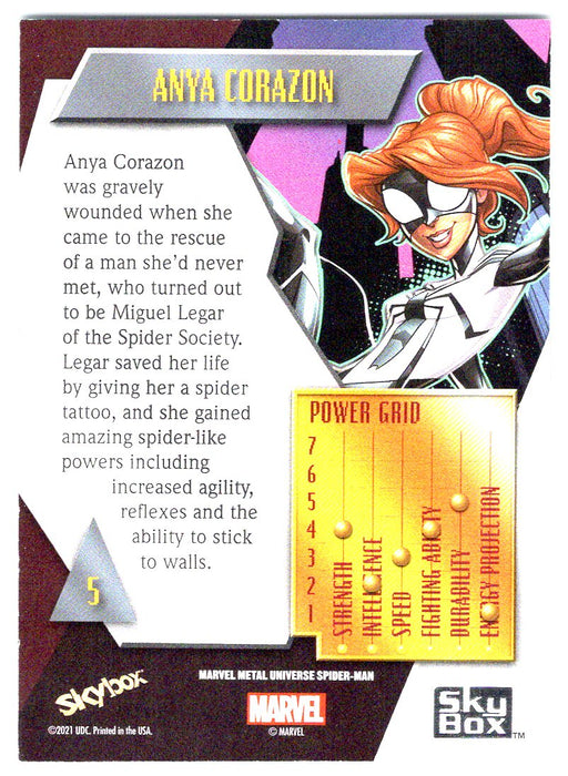 2022 SkyBox Marvel Metal Universe Spider-Man #5 Anya Corazon